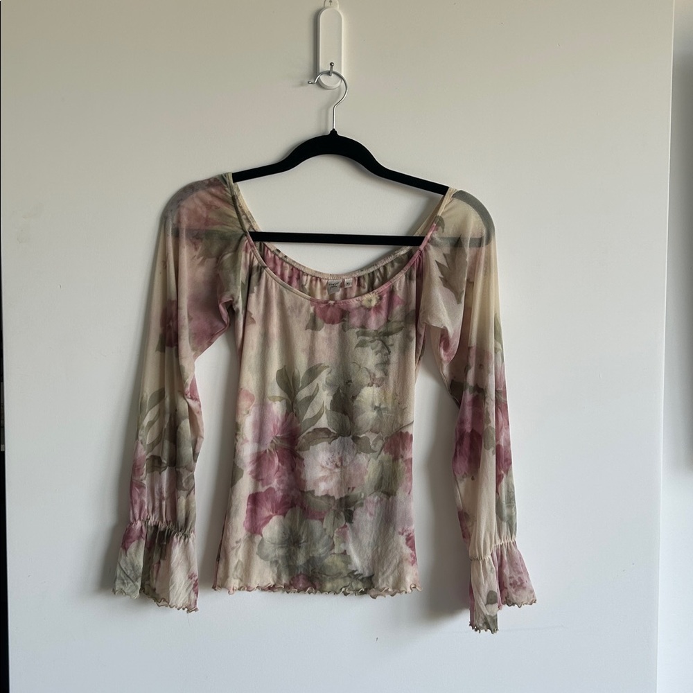 Anthropologie Sweet Pea Pink and Green Floral Top Size M